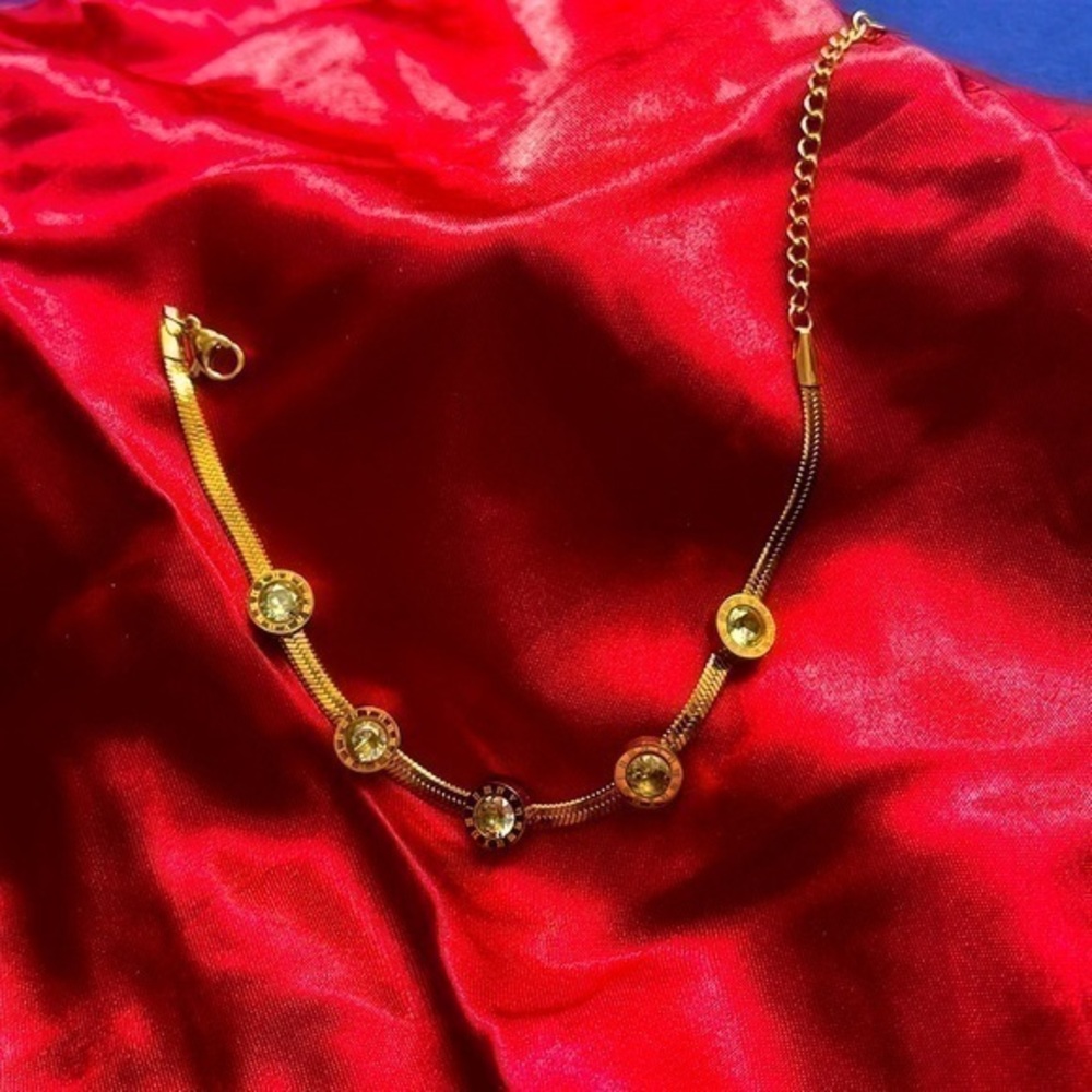 💖‎ Plating Inlay Artificial Gemstones Stainless Steel Bracelet-Gold Tone